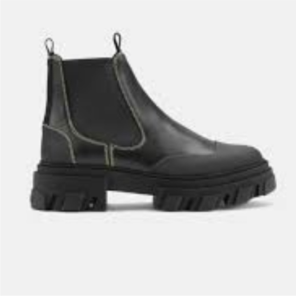 GANNI Calf Leather Chunky sole Low Chelsea Ankle boots Black Size 38